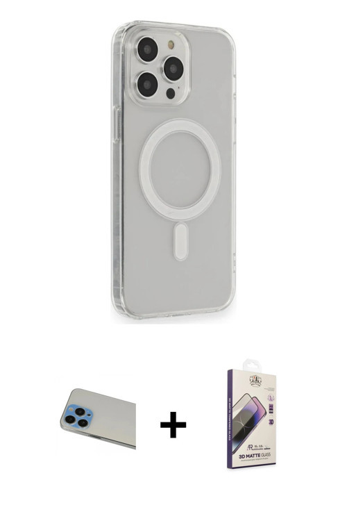 iPhone 13 Pro Max Kılıf Pusula Çizgi Koleksiyonu - Siyah Bilvis 3D Mat Cam Ekran Koruyucu + Mav