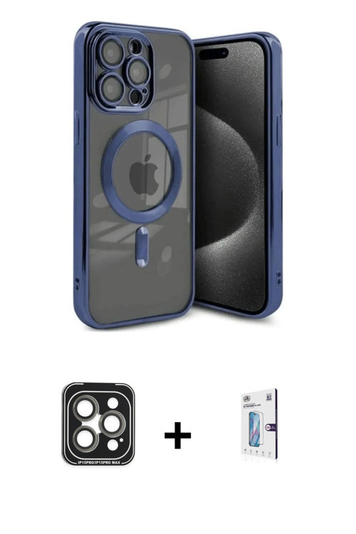 iPhone 15 Pro Max Kılıf Nova Işık Özel Seri - Siyah Bilvis 0.18mm Plus Cam Ekran Koruyucu + Gri