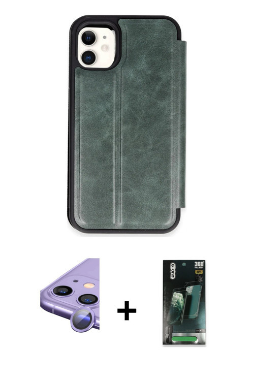 iPhone 11 Kılıf Zirve Yansıma Serisi - Şeffaf 360 Full Body Arka Koruyucu + Mor Raze Metal Kame