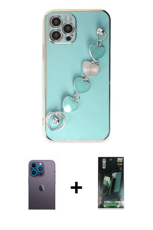 iPhone 12 Pro Kılıf Nova Işık Prime - Siyah 360 Mat Full Body Arka Koruyucu + Mavi Neon Fosforl