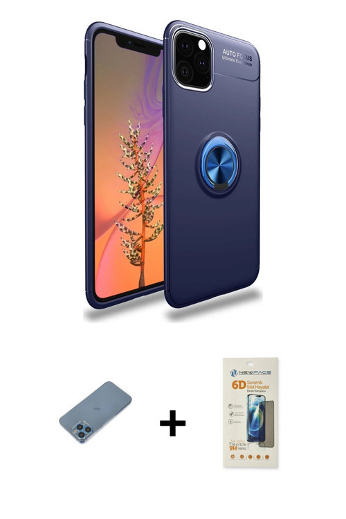 iPhone 11 Pro Kılıf Yankı Form Prime - Siyah 6D Mat Seramik Hayalet Nano Ekran Koruyucu + Mavi