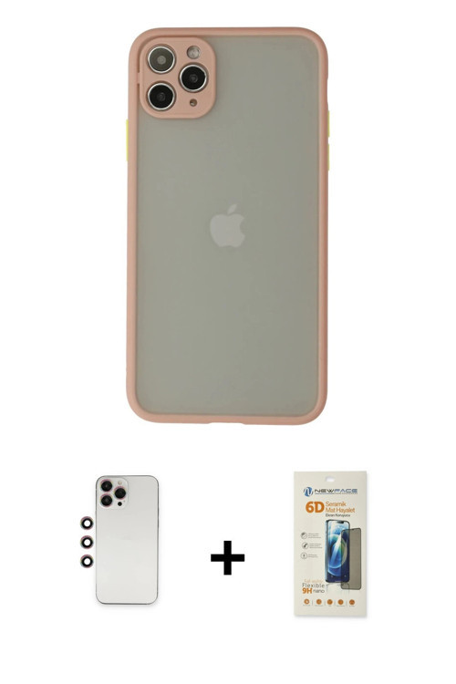 iPhone 12 Pro Kılıf Ahenk Çizgi Serisi - Siyah 6D Mat Seramik Hayalet Nano Ekran Koruyucu + Gök