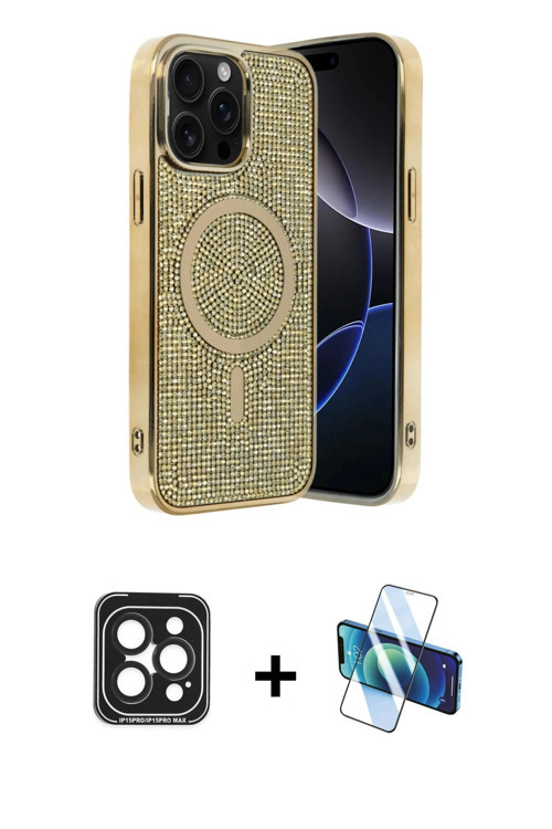 iPhone 15 Pro Max Kılıf Eksen Çizgi - Siyah 3D Antistatik Seramik Nano Ekran Koruyucu + Siyah P