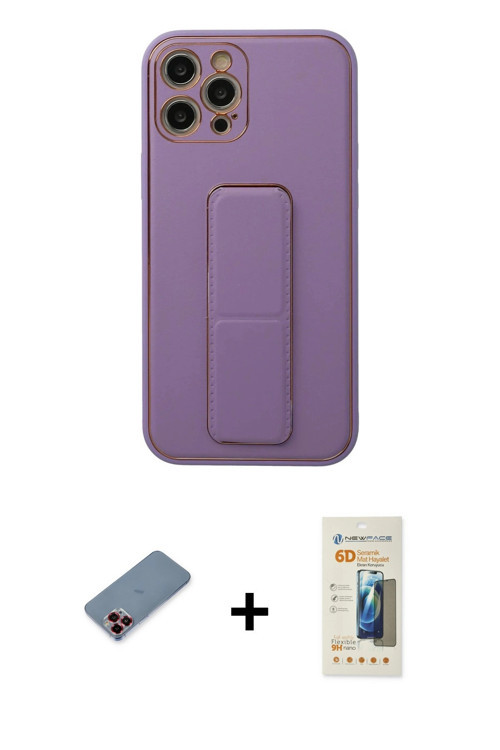 iPhone 12 Pro Kılıf Akış Doku - Siyah 6D Mat Seramik Hayalet Nano Ekran Koruyucu + Kırmızı Meta