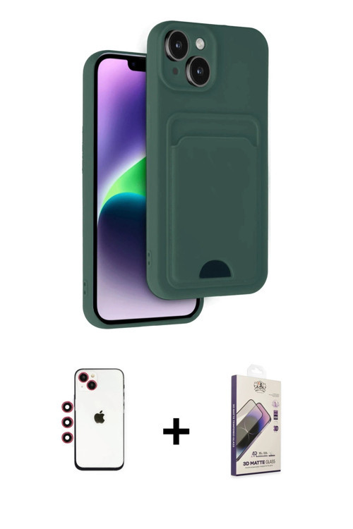iPhone 14 Kılıf Vadi Çizgi Prime - Siyah Bilvis 3D Mat Cam Ekran Koruyucu + Kırmızı Shine Kamer
