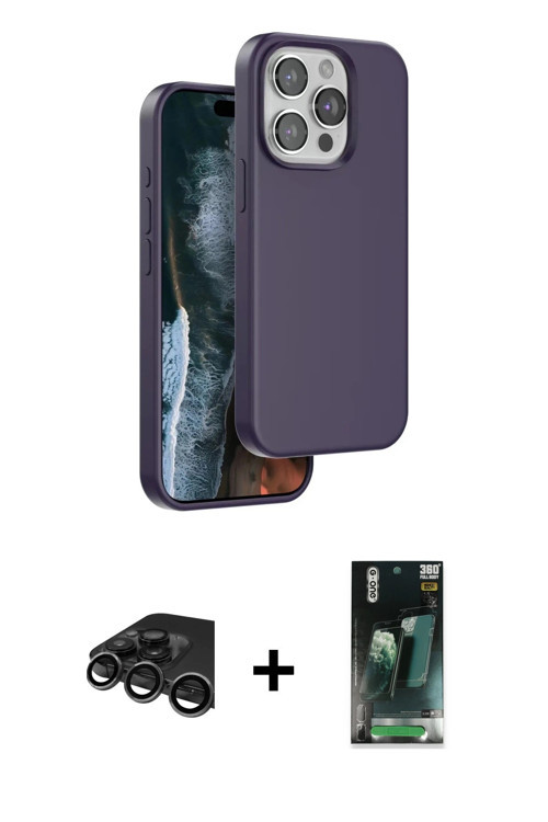 iPhone 15 Pro Kılıf Kıvılcım Çizgi Serisi - Şeffaf 360 Full Body Arka Koruyucu + Titanyum Gri R