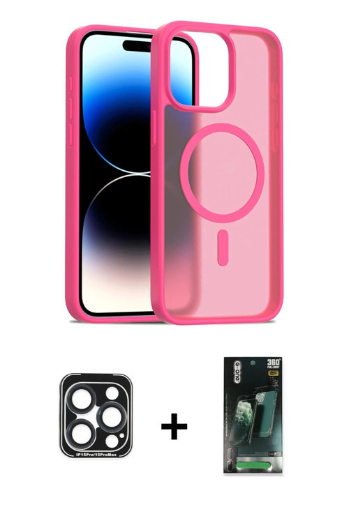 iPhone 15 Pro Max Kılıf Siluet Minimal Prime - Siyah 360 Mat Full Body Arka Koruyucu + Lacivert