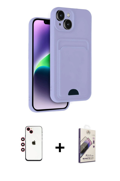 iPhone 14 Kılıf Vadi Çizgi Prime - Siyah Bilvis 3D Mat Cam Ekran Koruyucu + Kırmızı Shine Kamer