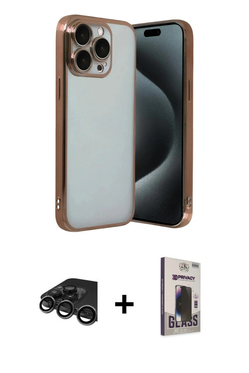 iPhone 15 Pro Max Kılıf Vadi Minimal - Siyah Bilvis Hayalet Cam Ekran Koruyucu + Titanyum Gri R