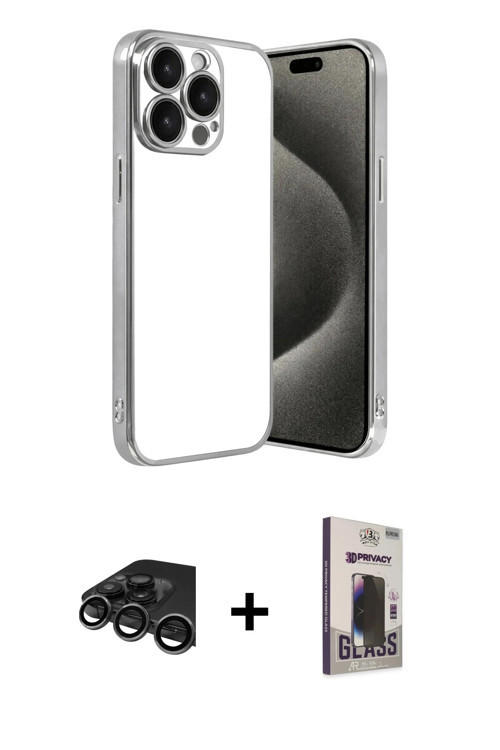 iPhone 15 Pro Max Kılıf Vadi Minimal - Siyah Bilvis Hayalet Cam Ekran Koruyucu + Titanyum Gri R