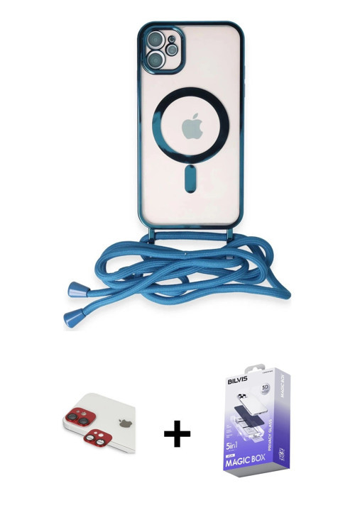 iPhone 11 Kılıf Eksen Özel Seri - Siyah Bilvis 5in1 5D Magic Hayalet Cam Ekran Koruyucu + Kırmı