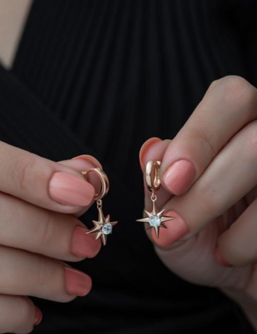 925 Ayar Tektaş Kutup Yıldızı Küpe Kadın Gümüş Küpe