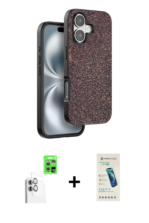 iPhone 16 Plus Kılıf Vadi Klasik Serisi - Şeffaf Pasifik Cam Ekran Koruyucu + Beyaz Raze Metal