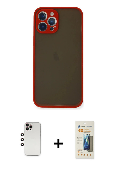 iPhone 12 Pro Kılıf Ahenk Çizgi Serisi - Siyah 6D Mat Seramik Hayalet Nano Ekran Koruyucu + Gök