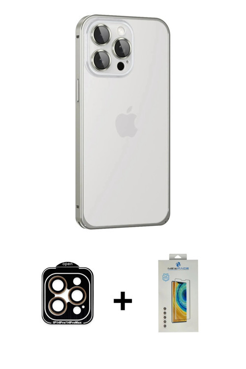 iPhone 15 Pro Max Kılıf Eksen Form Serisi - Siyah Polymer Nano Ekran Koruyucu + Turuncu PVD Met