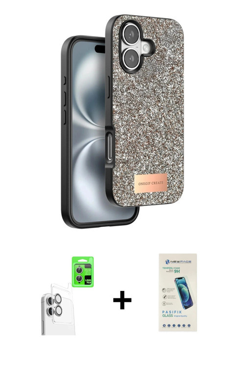 iPhone 16 Plus Kılıf Vadi Klasik Serisi - Şeffaf Pasifik Cam Ekran Koruyucu + Beyaz Raze Metal