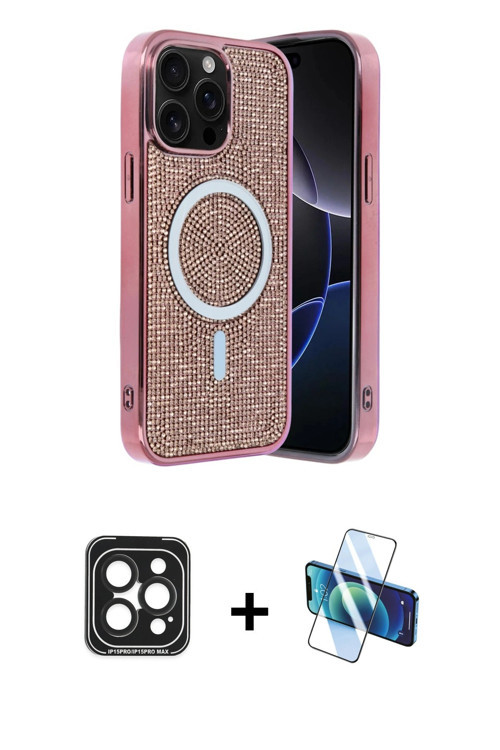 iPhone 15 Pro Max Kılıf Eksen Çizgi - Siyah 3D Antistatik Seramik Nano Ekran Koruyucu + Siyah P