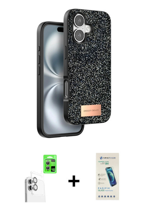 iPhone 16 Plus Kılıf Vadi Klasik Serisi - Şeffaf Pasifik Cam Ekran Koruyucu + Beyaz Raze Metal