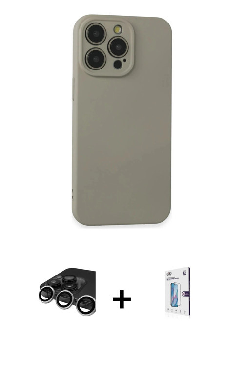 iPhone 15 Pro Max Kılıf Ahenk Serisi - Siyah Bilvis 0.18mm Plus Cam Ekran Koruyucu + Gümüş Raze