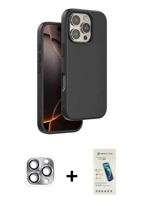 iPhone 16 Pro Max Kılıf Kıvılcım Çizgi Serisi - Şeffaf Pasifik Cam Ekran Koruyucu + Gri Pers Al