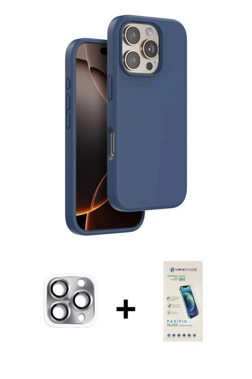 iPhone 16 Pro Max Kılıf Kıvılcım Çizgi Serisi - Şeffaf Pasifik Cam Ekran Koruyucu + Gri Pers Al