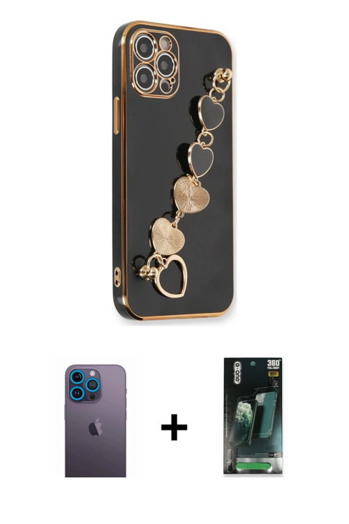iPhone 12 Pro Kılıf Nova Işık Prime - Siyah 360 Mat Full Body Arka Koruyucu + Mavi Neon Fosforl