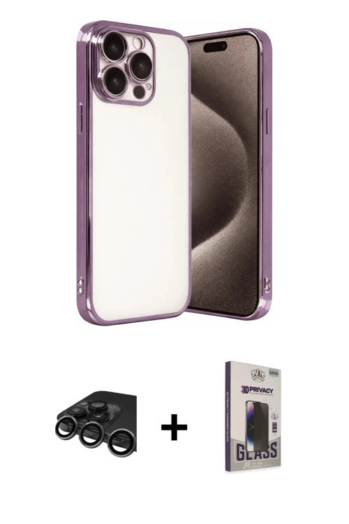 iPhone 15 Pro Max Kılıf Vadi Minimal - Siyah Bilvis Hayalet Cam Ekran Koruyucu + Titanyum Gri R