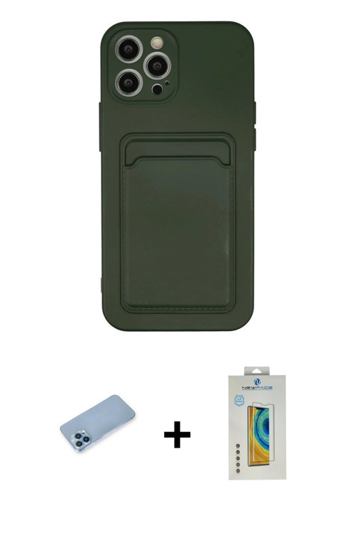 iPhone 12 Pro Max Kılıf Vadi Çizgi Prime - Siyah Polymer Nano Ekran Koruyucu + Mavi Shine Kamer