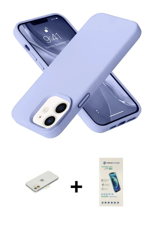 ieg™ iPhone 12 Kılıf Ahenk Serisi - Şeffaf Pasifik Cam Ekran Koruyucu + Turuncu Renkli Kamera Lens K