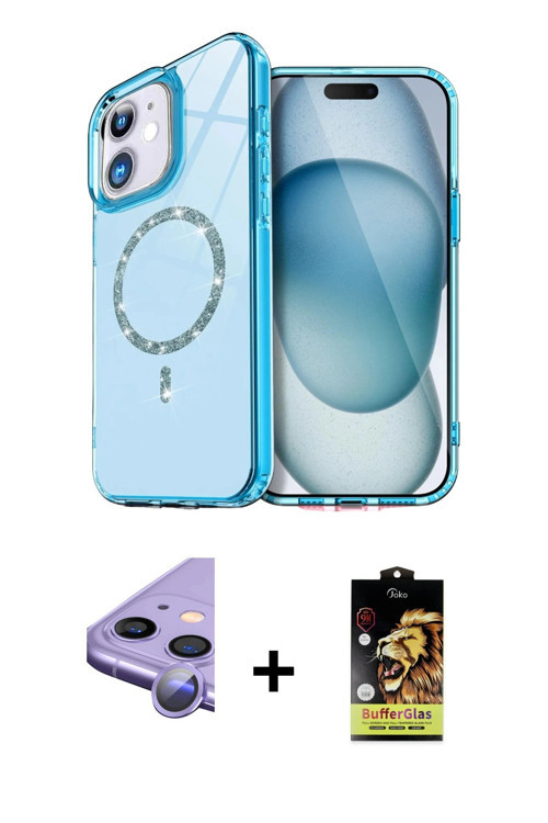 ieg™ iPhone 11 Kılıf Kıvılcım Form Prime - Siyah Buffer Cam Ekran Koruyucu + Mor Raze Metal Kamera L