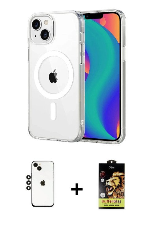 ieg™ iPhone 14 Kılıf Ahenk Minimal Serisi - Siyah Buffer Cam Ekran Koruyucu + Siyah Shine Kamera Len