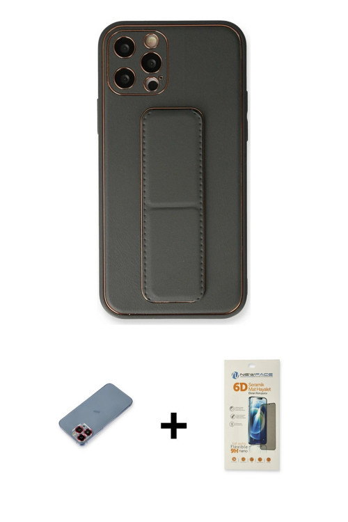 iPhone 12 Pro Kılıf Akış Doku - Siyah 6D Mat Seramik Hayalet Nano Ekran Koruyucu + Kırmızı Meta