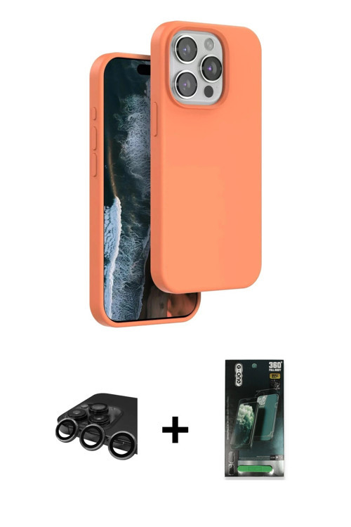 iPhone 15 Pro Kılıf Kıvılcım Çizgi Serisi - Şeffaf 360 Full Body Arka Koruyucu + Titanyum Gri R
