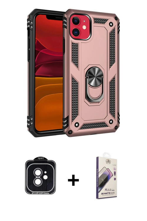 iPhone 11 Kılıf Ahenk Klasik Koleksiyonu - Siyah Bilvis 3D Mat Cam Ekran Koruyucu + Siyah PVD M