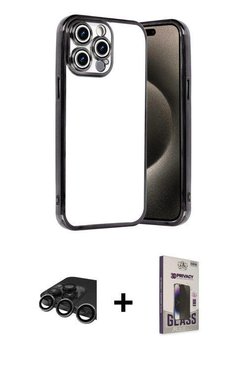 iPhone 15 Pro Max Kılıf Vadi Minimal - Siyah Bilvis Hayalet Cam Ekran Koruyucu + Titanyum Gri R