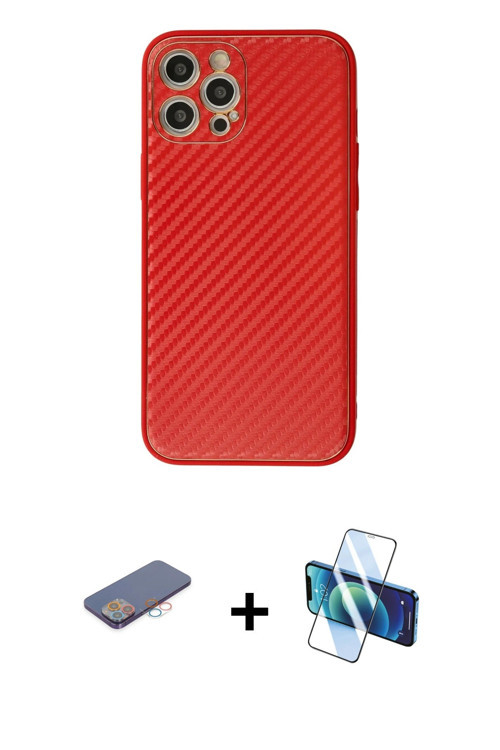 ieg™ iPhone 12 Pro Max Kılıf Ahenk Işık - Siyah 3D Antistatik Seramik Nano Ekran Koruyucu + Pembe Re