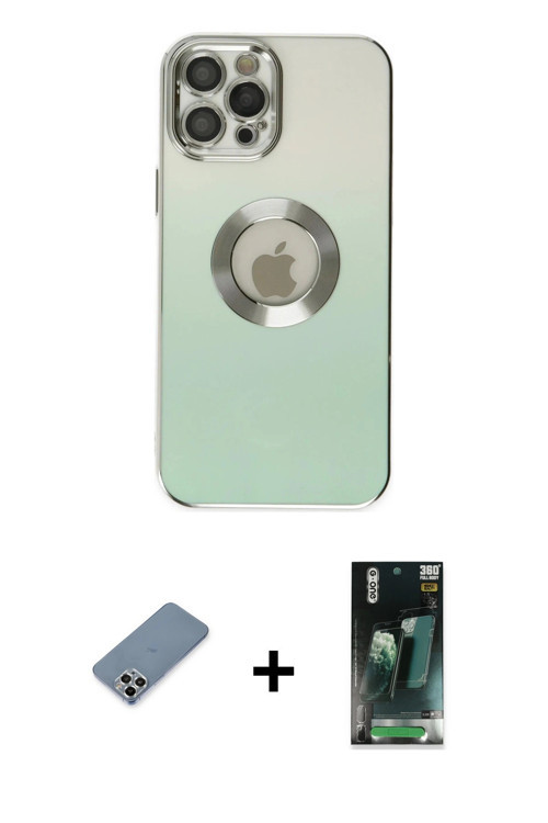 iPhone 12 Pro Max Kılıf Kutup Yansıma Özel Seri - Şeffaf 360 Full Body Arka Koruyucu + Gümüş Me