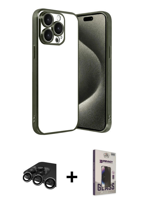 iPhone 15 Pro Max Kılıf Vadi Minimal - Siyah Bilvis Hayalet Cam Ekran Koruyucu + Titanyum Gri R