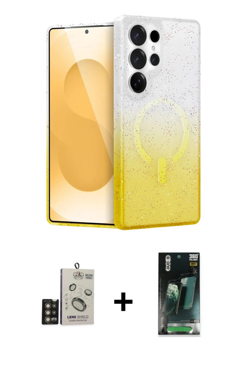 Galaxy S24 Ultra Kılıf Eksen Minimal Özel Seri - Siyah 360 Mat Full Body Arka Koruyucu + Gold B