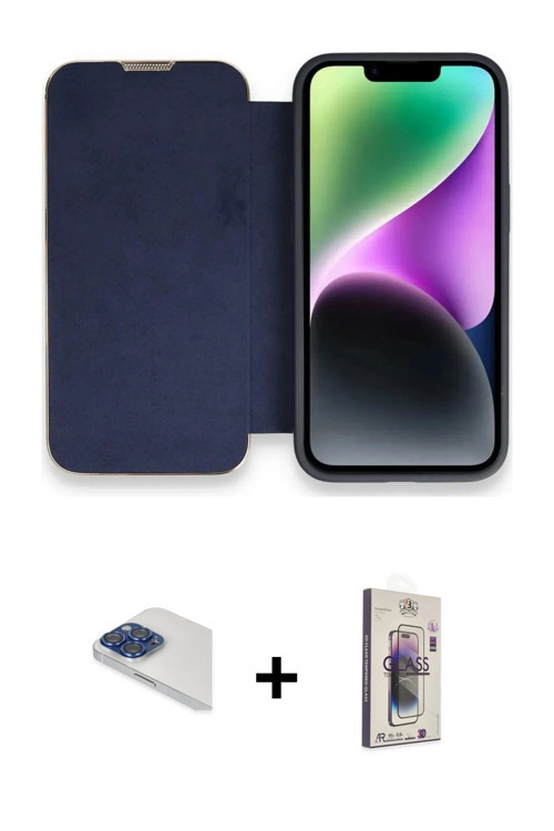 iPhone 13 Pro Max Kılıf Siluet Minimal Serisi - Siyah Bilvis 3D Cam Ekran Koruyucu + Lacivert P