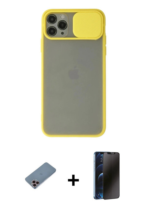 iPhone 11 Pro Max Kılıf Vadi Çizgi - Siyah 3D Antistatik Hayalet Cam Ekran Koruyucu + Pembe Shi