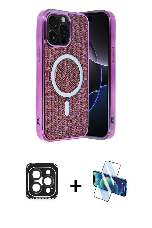 iPhone 15 Pro Max Kılıf Eksen Çizgi - Siyah 3D Antistatik Seramik Nano Ekran Koruyucu + Siyah P