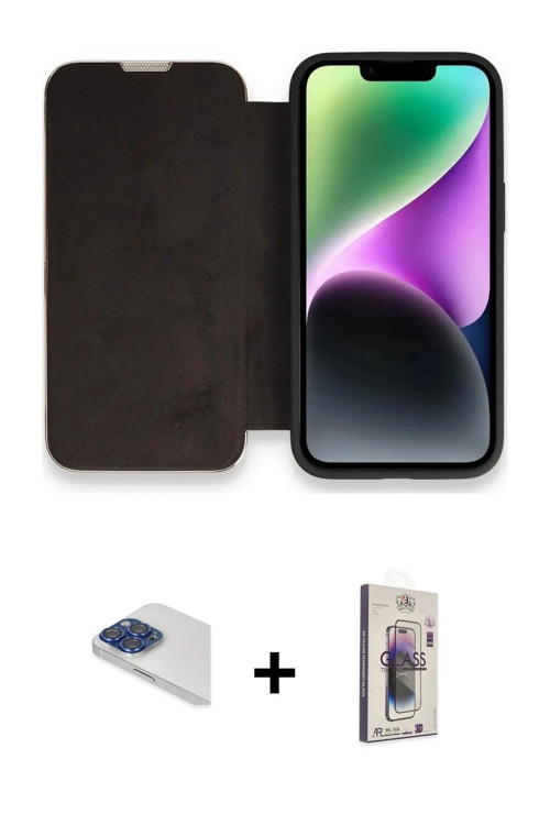 iPhone 13 Pro Max Kılıf Siluet Minimal Serisi - Siyah Bilvis 3D Cam Ekran Koruyucu + Lacivert P