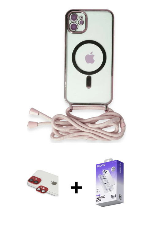 iPhone 11 Kılıf Eksen Özel Seri - Siyah Bilvis 5in1 3D Magic Cam Ekran Koruyucu + Kırmızı Pers
