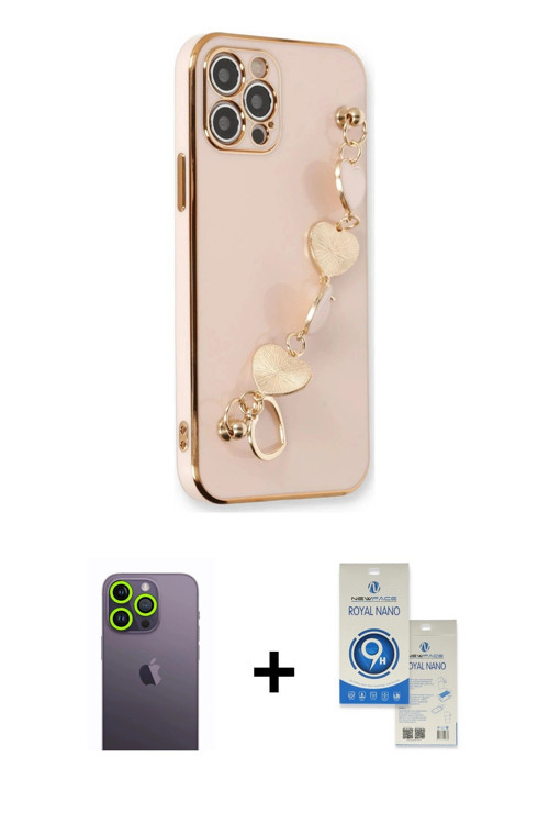 iPhone 12 Pro Max Kılıf Nova Işık Prime - Şeffaf Royal Nano Ekran Koruyucu + Yeşil Neon Fosforl