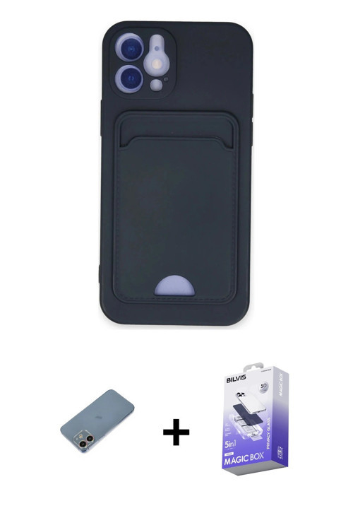 iPhone 12 Kılıf Vadi Çizgi Prime - Siyah Bilvis 5in1 5D Magic Hayalet Cam Ekran Koruyucu + Gökk