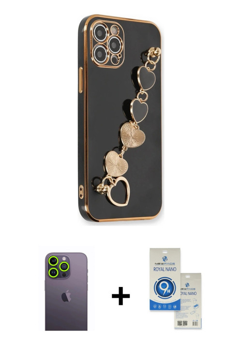 iPhone 12 Pro Max Kılıf Nova Işık Prime - Şeffaf Royal Nano Ekran Koruyucu + Yeşil Neon Fosforl