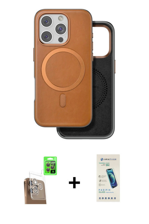 iPhone 16 Pro Max Kılıf Pusula Işık Koleksiyonu - Şeffaf Pasifik Cam Ekran Koruyucu + Çöl Titan