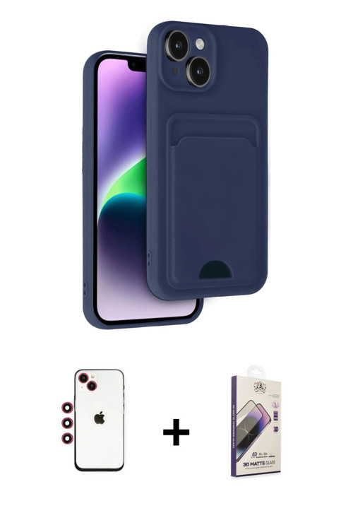 iPhone 14 Kılıf Vadi Çizgi Prime - Siyah Bilvis 3D Mat Cam Ekran Koruyucu + Kırmızı Shine Kamer