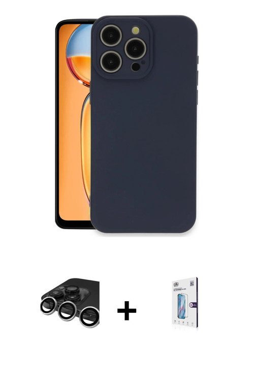 iPhone 15 Pro Max Kılıf Ahenk Serisi - Siyah Bilvis 0.18mm Plus Cam Ekran Koruyucu + Gümüş Raze